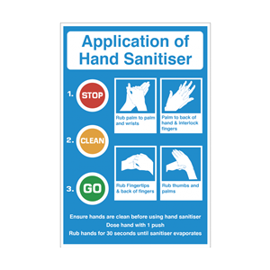Application of Hand Sanitiser Self Adhesive Vinyl Notice 30 x 20cm