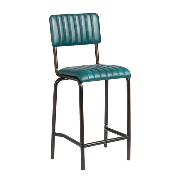 Core Mid Bar Stool Ribbed Lascari, Teal Faux Leather Counter Stools