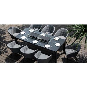 Ambition Outdoor 8 Seat Rectangular Fire Pit Dining Set Flanelle Grey