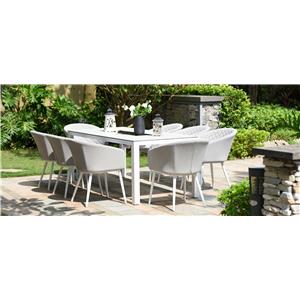 Ambition Outdoor 8 Seat Rectangular Fire Pit Dining Set Lead Chine Grey