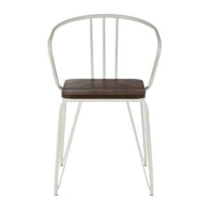 District White Metal & Elm Wood Arm Chair