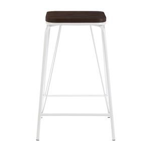 District White Metal & Elm Wood Stool