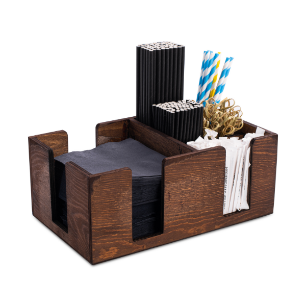 Wooden Bar Caddy Napkin Holder for Cocktail Accessories