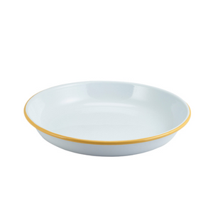 Enamel Rice/Pasta Plate White With Yellow Rim 9inch/24cm