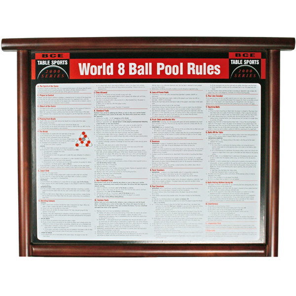 Official BCE 8 Ball Pool Rules Board