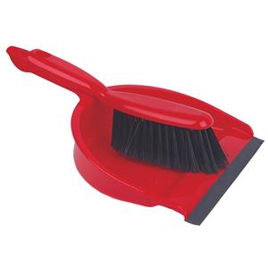 Red Coloured Plastic Dustpan & Brush Set with Soft Bristles