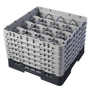16 Compartment Glass Rack with 6 Extenders H298mm - Black