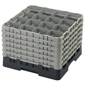 16 Compartment Glass Rack with 6 Extenders H320mm - Black