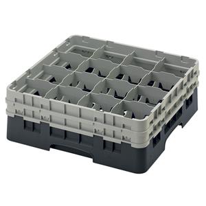 16 Compartment Glass Rack with 2 Extenders H155mm - Black