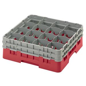 16 Compartment Glass Rack with 2 Extenders H155mm - Red