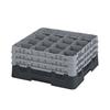 16 Compartment Glass Rack with 3 Extenders H196mm - Black