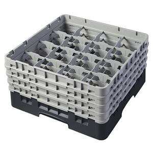 16 Compartment Glass Rack with 4 Extenders H215mm - Black
