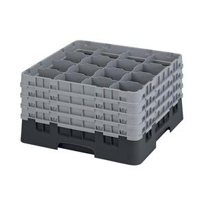 16 Compartment Glass Rack with 4 Extenders H238mm - Black