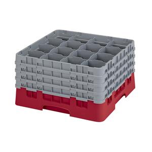 16 Compartment Glass Rack with 4 Extenders H238mm - Red