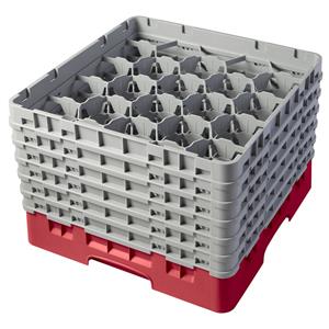 20 Compartment Glass Rack with 6 Extenders H320mm - Red