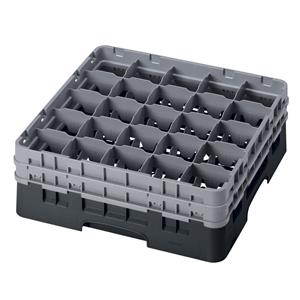 25 Compartment Glass Rack with 2 Extenders H133mm - Black