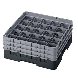 25 Compartment Glass Rack with 3 Extenders H174mm - Black