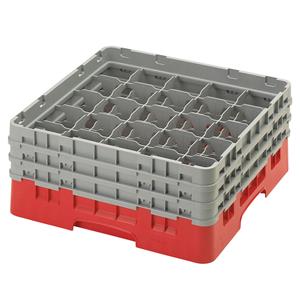 25 Compartment Glass Rack with 3 Extenders H174mm - Red