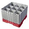 9 Compartment Glass Rack with 6 Extenders H298mm - Red