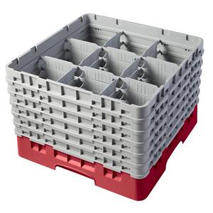 9 Compartment Glass Rack with 6 Extenders H298mm - Red