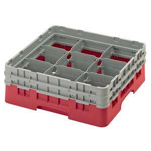 9 Compartment Glass Rack with 2 Extenders H133mm - Red