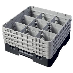 9 Compartment Glass Rack with 4 Extenders H215mm - Black