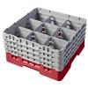 9 Compartment Glass Rack with 4 Extenders H215mm - Red