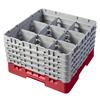 9 Compartment Glass Rack with 5 Extenders H257mm - Red