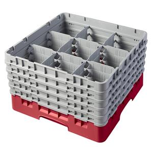 9 Compartment Glass Rack with 5 Extenders H257mm - Red