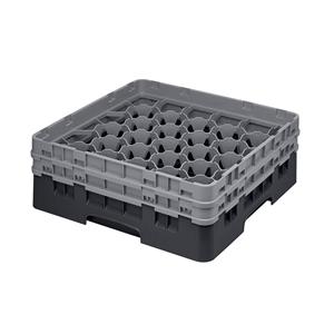 30 Compartment Glass Rack with 2 Extenders H133mm - Black