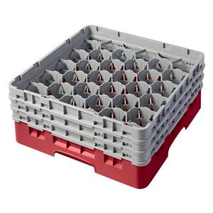 30 Compartment Glass Rack with 3 Extenders H174mm - Red