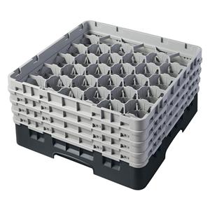 30 Compartment Glass Rack with 4 Extenders H215mm - Black