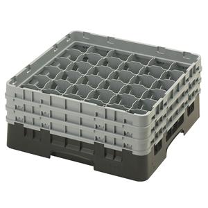 36 Compartment Glass Rack with 3 Extenders H174mm - Black