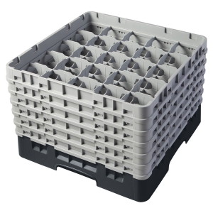 25 Compartment Glass Rack with 6 Extenders H320mm - Black