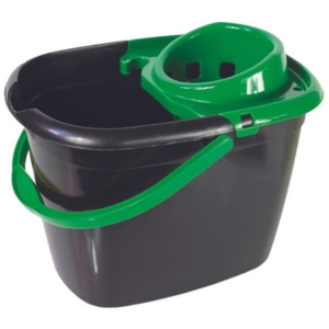 Recycled Great British Black Mop Bucket with Green Wringer 14ltr