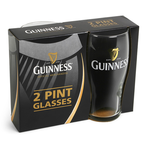 Guinness Set of 2 Embossed 20oz Pint Glasses in Gift Packaging Officially  Licensed 