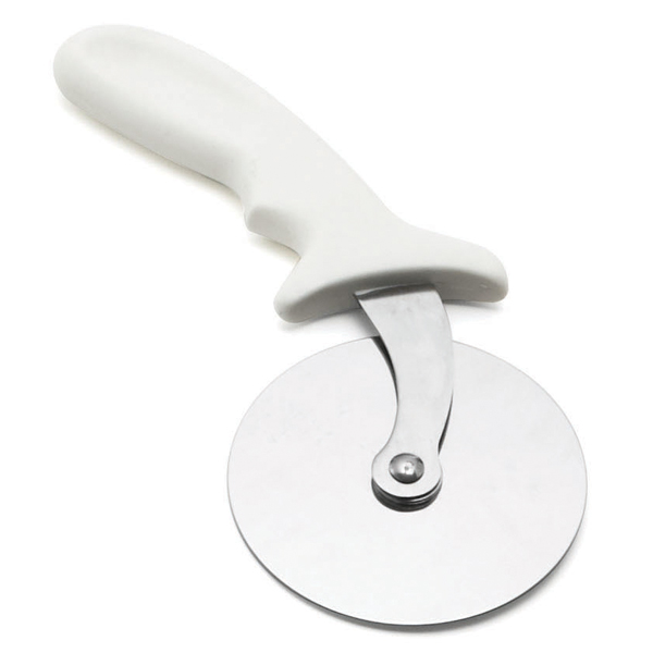 4 Stainless Steel Pizza Cutter with White Poly Grip Handle ZWP254