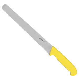 Genware Serrated Slicer 12inch Yellow - Cooked Meat