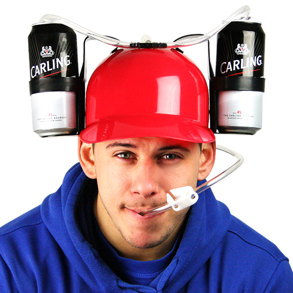 Drinking Helmet - Adjustable Can Holder Cap Drinker Favor Hat - Straw for  Beer Soda - Party Fun Beverage Gadgets (Blue)